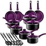 Chef's Star Pots And Pans Set Nonstick, Kitchen Cookware Sets, Aluminum Cooking Essentials 2 Sets of 11 Pieces Purple