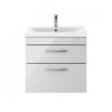 Nuie 600mm Wall Hung 2 Drawer Vanity Unit in Gloss Grey Mist with 1TH Basin