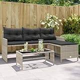 Lechnical Garden Sofa with Table and Cushions L-Shaped Light Grey Poly Rattan,Garden Sofa,Garden Furniture,Outdoor Patio Sofa,Outdoor Conservatory Patio(SPU:365577)