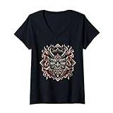 Womens Oni Demon’s Gaze - Fierce Japanese Mythology V-Neck T-Shirt