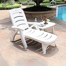Tdfersasdw Sun Lounger, Garden Sun Lounger Reclining Sun Chair Lounge Chair Outdoor Sun Bed Folding Sun Lounger Plastic,White