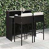 Swpsd 3 Piece Garden Outdoor Bar Set Patio Dining Set Garden Table & Dining Chairs Set Outdoor Furniture Set with Cushions Poly Rattan Black Type6