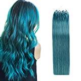 100% Remy Human Hair Extensions Micro Ring Loop Bead Tipped Hair,Straight Micro Ring Human Hair Extensions,50g 50 Strands,Blue,22inch