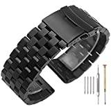 Heavy 24mm Stainless Steel Watch Band Black Exceptional 5 Rows Watch Bracelet Solid Metal Band Engineer Strap Safety Double Lock Clasp Black for Men