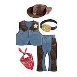 HIGOU Kids Baby Boys Outfits Set Kids Toddler Baby Boys Sleeveless Western Cowboy Costume For Kids Children Cosplay Vest Hat Scarf Pants Belt 5pcs Set Halloween Party Gift Boys 4 6(Blue,2-3 Years)