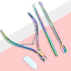 3pcs Cuticle Nipper With Cuticle Pusher Stainless Steel Cuticle Remover And Cutter Beauty Tool For Fingernails And Toenails Manicure Tool Kit, Rainbow Color - Three-piece Set Of Iridescent Dead Leather Pliers