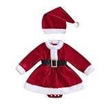 Baby Girls 2 Piece Christmas Dress Clothes Set Faux Fur Long Sleeve Off Shoulder Dress with Headband for Toddler Girls (D Red, 6-12 Months)