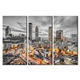 Atlanta Georgia USA Downtown Skyline Artwork for Home 3 Pieces City Skyscrapers Skyline Posters and Prints City Skyline Wall Art for Bedroom, Living Room, Office Framed Ready to Hang (60"Wx40"H)