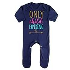 Only Child Expiring (Sibling Announcement) Baby Romper Jumpsuit with feet, 6-12 Months, Navy