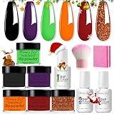 Dip Powder Nail Kit Starter, 6 Colors Halloween Orange Black Fine Dipping Powder Essential Liquid Set with Base Top Coat Activator for French Nail Art Manicure No LED Nail Lamp Needed, Dip-9pcs-02