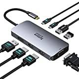 USB C Docking Station Dual Monitor 2 HDMI Multi Monitor Laptop Dock USB C to Quad Monitor USB C Hub Multiport Adapter with 2 HDMI DisplayPort VGA PD 100W USB 2.0 for Dell HP Lenovo Asus Microsoft