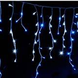 Icicle Christmas Fairy Lights Waterproof Outdoor/Indoor use. Blue & White 400 LED 10M Wide 80 Drops Plus a Massive 10M Lead Cable, 8 Modes, Low Safe Voltage White Cable