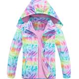 Girls Rainbow Camo Rain Jacket For Kids Waterproof Coat With Removable Hood Lightweight Hooded Fleece Lined Raincoats Windbreakers - Multicolor - 11-12Y