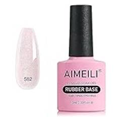 AIMEILI 5 in 1 Rubber Base Gel For Nails, Sheer Color Gel Nail Polish UV LED Soak Off, Elastic Rubber Base Coat Nail Strengthener Nail Rhinestones Glue Gel - (582) 10ml
