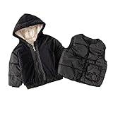 Toddler Boys Winter Long Sleeve Thicken Solid Colour Warm Fleece Vest with Coat Jacket Outwear 2PCS Outfits Clothes Set Black New Baby Boy Clothes (Black, 12-18 Months)