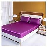 Ice Silk Bed Fitted Sheet Satin Sheet With Elastic Belt Replacement Fitted Sheet Mattress Cover/140/160/200/Double Sheet No Pillowcase 85(Color:Zi luo lan,Size:140x200x25cm)