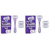 Gillette Venus Deluxe Smooth Swirl Women's Razor + 3 Razor Blade Refills, with Flexiball Technology, Lubrastrip with A Touch of Vitamin E (Pack of 2)