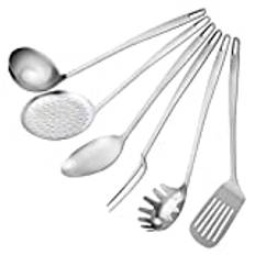 Stanley Rogers Stainless Steel Kitchen Utensil Set - Satin Finished - Stylish Kitchen Cutlery - Strainer, Meat Fork, Slotted Turner, Ladle, Spaghetti Spoon & Serving Spoon