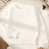 Patpat Baby Boy/girl Classic Basic Solid Round Neck Long-sleeve Knitted Sweater Pullover For Spring & Autumn/fall - White - 3Y