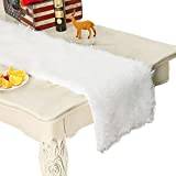 FFXS White Table Runner for Christmas,Snow White Faux Fur Table Runner | Snow White Table Runner for Indoor Outdoor Home Party Decor, Christmas Centerpieces for Tables