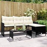 Lechnical Garden Sofa with Table and Cushions L-Shaped Black Poly Rattan,Garden Sofa,Garden Furniture,Outdoor Patio Sofa,Outdoor Conservatory Patio(SPU:365571)