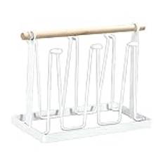F Fityle Metal Bottle Drying Rack Water Bottle Drying Drainer Rack Wooden Handle Household Draining Cup Storage Rack Holder for Kitchen Bottles Cups, White