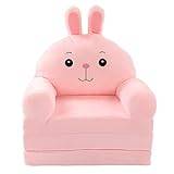 Mwrode Kids Sofa 2 in 1 Flip Open Couch Toddler Armrest Chair for Nap Play Sleep for 0 To 4 Years Old Children Cute Cartoon Animal(Pink)