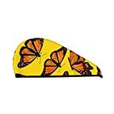FUCVNPZ Dry Hair Hat, Cute Yellow Butterfly Hair Towel, Super Absorbent Dry Hair Caps with Button