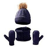 Winter Kids Hat Scarf Glove Set Knit Fleece Lined Neck Warmer Mittens For Toddler Boys Girls Scarf Gloves Boys (Navy, One Size)