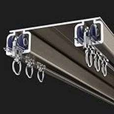Heavy-Duty Curtain Conjoined Double Track Rails,1-5M Aluminum Curtain Rails, Sound Deadening Strips, Load Bearing Wheels, Ceiling Mounting For Living Room Bedroom Room Divid(Size:3.6M,Color:Champagne)
