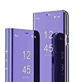 KBIKO-zxl Compatible with Samsung Galaxy S10 Leather Case Clear View Makeup Mirror Flip Cover with Kickstand Shockproof Protective Cover for Samsung Galaxy S10. Mirror Purple QH