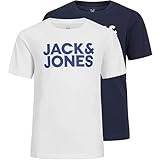 JACK&JONES Junior Boys' Jjecorp Logo Tee Ss Crew Neck 2Pk Jnr T-Shirt, Navy Blazer/Pack:Navy Blazer Large Print + White Large Print, 176