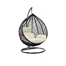 Garden Swing Egg Chair Hanging Chair Hammock Chair with Cushion, Double Egg Chair Egg Swing Chair Patio Furniture Indoor Outdoor Lounge Black Chair Brown Cushion with Sturdy Steel Frame