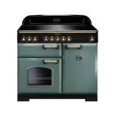 Rangemaster CDL100EIMG/B 100cm Classic Deluxe Electric Induction Range Cooker-Mineral Green/Brass