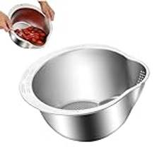 Rice Washer Strainer Bowl, Stainless Steel Side Drainers Colander, Large Capacity Rice Cleaner Strainer for Cleaning Fruits, Vegetables, and Beans - Versatile Kitchen Tool