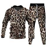 ATZTD Mens Sweatsuits 2 Pcs Hooded Tracksuits Athletic Jogging Suit Sets with Pockets (Leopard print,XXL)