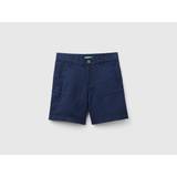 Benetton, Shorts In Linen Blend, size 3-4, Dark Blue, Kids