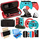 Accessories Kit for Nintendo Switch and Nintendo Switch OLED, Accessories Bundle Wheel Grip Caps Carrying Case Screen Protector Controller