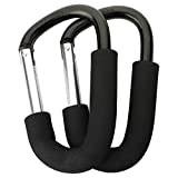 GTIWUNG 2 Pack Strong Pushchair Hook Clip, Large Baby Carriage Hook, Universal fit Mommy Clip D Shape Buggy Hook Baby Stroller Accessories for Hanging Diaper & Shopping Bags, 14x8cm, Black