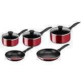 Tefal Bistro B097S544 5 pcs Non-Stick Cookware Pots & Pan Set, Red