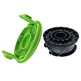 QOXEZY Spool & Line with Cover Cap for Ryobi OLT1832 Grass Trimmer Strimmer Brush Cutter, 6 m 1.5mm Line Autofeed Spools Cover Replacement Part-2x spool and line+2 x spool Cover Cap