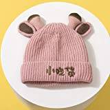 HIKOTA Autumn and winter acrylic letter Thicken knitted hat warm hat Skullies cap beanie hat for Children boy and girl 46-50 cm (Color : Roze, Size : One Size)