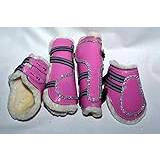 Cwell Equine New Bling Tendon & Fetlock Boots Sparkly Diamante on Patent Leather PINK (PONY)