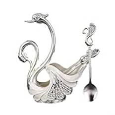 DAZZLEEX Alloy Swan Spoon Set Fruit Fork Coffee Spoon Cutlery Set Swan Base For Sugar, Cream, And Stirring In Style(C with 6 forks)