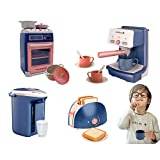 Sobebear Mini Home Kitchen Appliances Combo Pack Toaster, Microwave Oven, Coffee Machine, Kettle Flask Maker with Light & Sound for Kids Age 3+ Years
