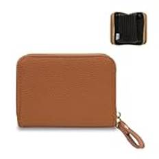 FuninCrea Credit Card Holder, PU Leather Zipper Travel Wallet Small Wallets Woman High-Capacity Compact Slim Card Holder Coin Purse Card Wallet for Change Organizer Business Card Cash, Brown, Modern