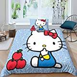 POYSPRING Hello Kitty Duvet Cover Cartoon Cat Set Soft Microfiber Bedding Set for Adults Teenager Kids 2 Piece Set with Zipper Closure for Home Decoration Quilt Cover Single（135x200cm）