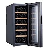 AMZOPDGS Wine Fridge,Table Top Vertical Wine/Drinks Cooler 11-18°C Adjustable Temperature With Glass Door Small Refrigerator With Led Lights Adjustable Shelves Can Hold: 12 Bottles