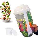 Erwoullt Salad Cup,Salad Dressing Container to Go,Fresh Cup with Fork and Holder,Salad Meal Shaker Cup,Reusable Portable Fruit Vegetable Cups,Suitable for Breakfast Lunch (white)