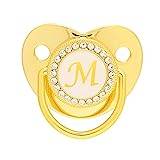 Baby Pacifier Alphabet Pacifier Golden Baby Pacifier, Newborn Pacifiers Curved Design 26 Letters Bling Baby Pacifier Alphabet Pacifier for Clips for 6 to 18 Months Baby Bottles (Letter M)